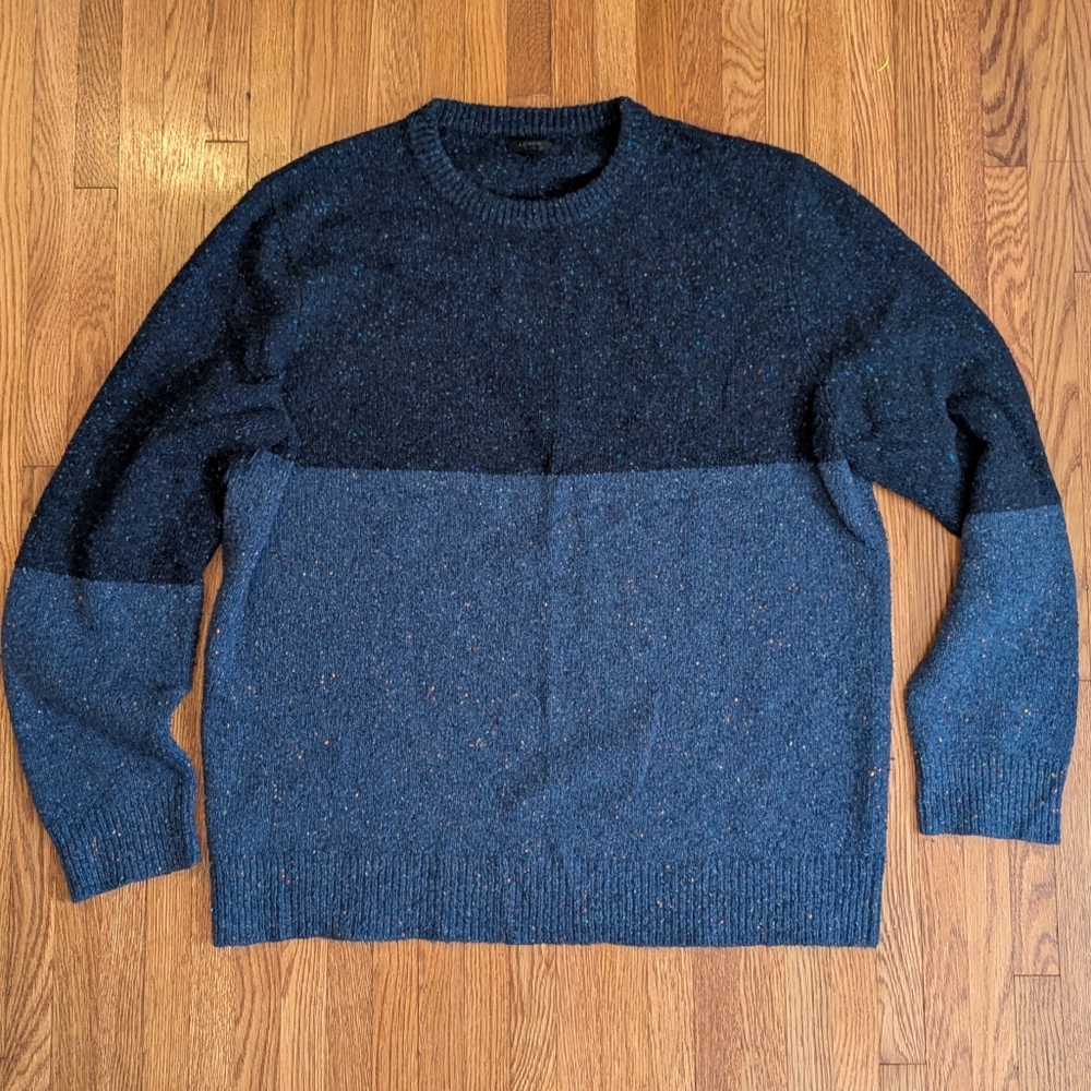 J. Crew Men's Dark and Light Blue Wool Crewneck Sweater